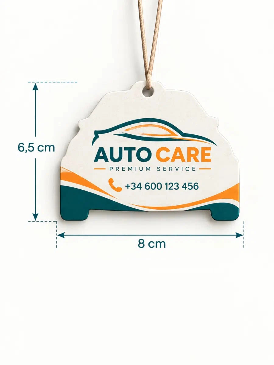 Ambientador personalizado con forma de coche, 6,5 × 8 cm
