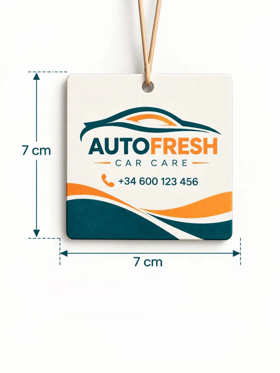 Ambientador personalizado con forma cuadrada, 7 × 7 cm