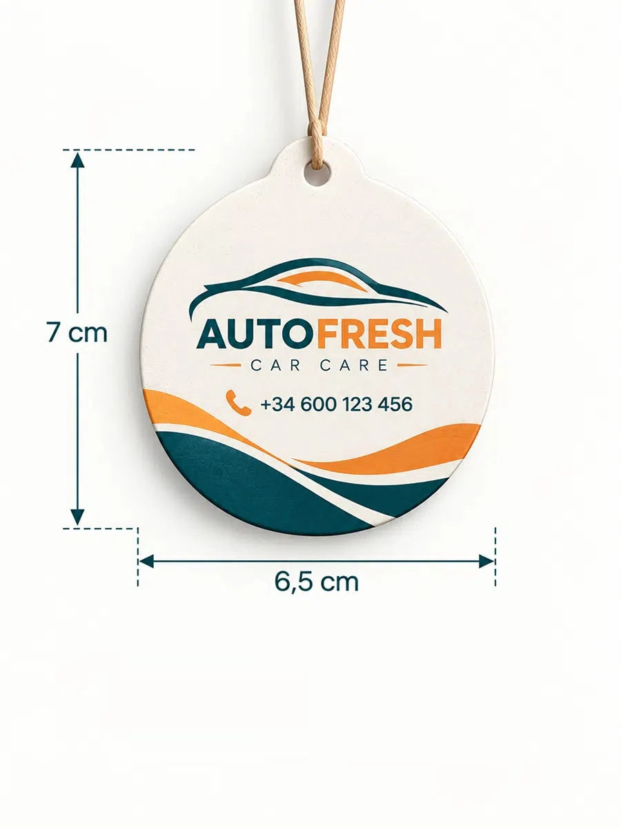Ambientador personalizado con forma redonda, 6,5 × 7 cm